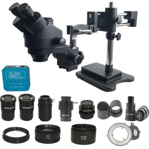 3.5X-180X Continuous Zoom 3D Simul Focal double arm boom Trinocular Stereo Microscope 38MP HDMI digital USB camera soldering kit