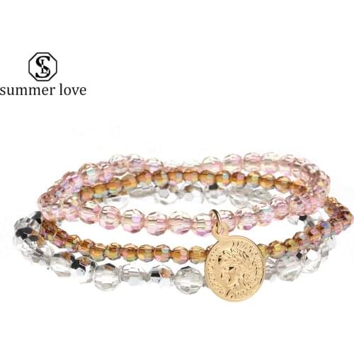 3pcs/set Glitter Cutting Crystal Bracelet Korean Fashion Beads Bracelets for Women Adjustable Rope Handmade Jewelry