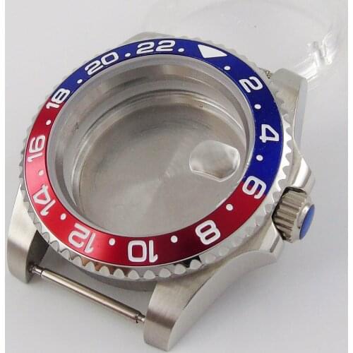 43mm Sapphire Glass Blue Red bezel Watch Case fit 8205 8215 821A 2836 Movement Watch Case