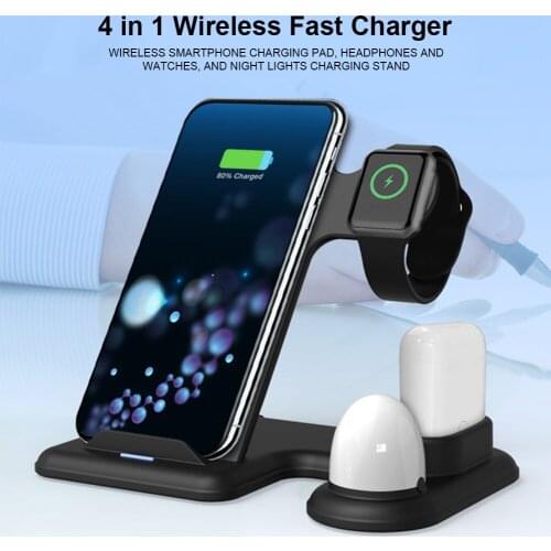 4 In 1 Wireless Charger Multi-functional Fast Charging Stand Adapter With Night Light For Watch Mobile Phone Headset Accessories