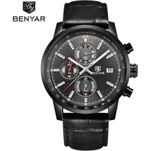 BENYAR BY-5102 High Quality Leather Business Watches Men Wrist Luxury Quartz Sports Male Wristwatches Relogio Masculino