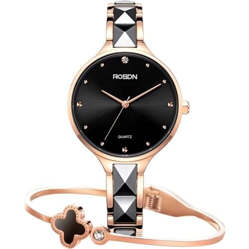 Womens Watches ROSDN Luxury Brand Japan Quartz Movement 6 mm Ultra-thin Sapphire Crystal Waterproof Diamond Tungsten steel Clock R3631