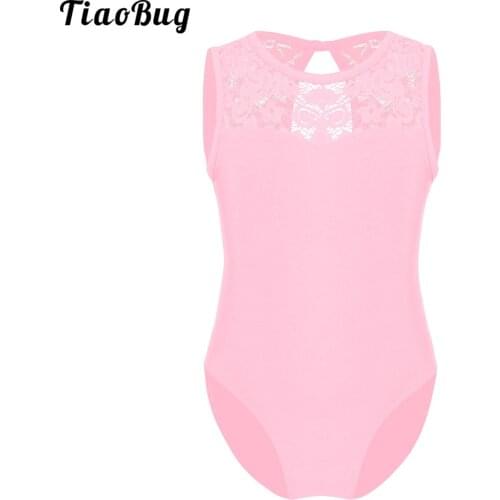 TiaoBug Kids Girls Sleeveless Lace Splice Cutout Back Ballet Dance Gymnastics Leotard Bodysuit Jumpsuit