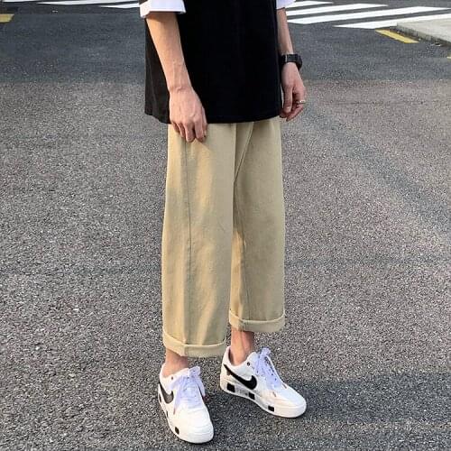 Korean Solid Color Men Harem Pants 2020 Mens Cotton Casual Straight Pants Japanese Streetwear Man Trousers