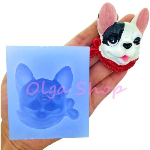 DYL826 60.6mm x 51.1mm Bulldog Dog Silicone Mold Fondant Cake Decoration Candy Resin Clay Earrings Necklace Craft Soap Candle