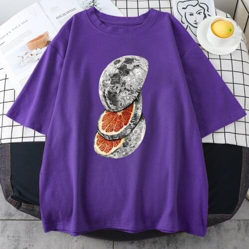 Planet Fruit Orange Slices Womens T-Shirt Hip Hop Casual Tshirts 2021 Harajuku Trendy T Shirts Summer Black Tees For Women 2021