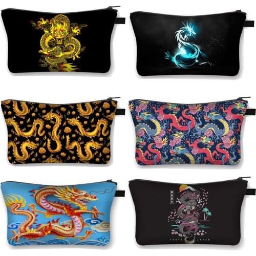 Gothic Asian Dragon Cosmetic Bags Harajuku Toiletry Bag Girls Makeup Beauty Bag Lipstick Organizer Hip Hop Ladies Cosmetic Case