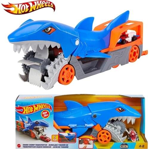 How Wheels Shark Chomp Transporter Playset Multi Car Track With Car Toy Blue Fish GVG36 Truck For Children Birthday Gift