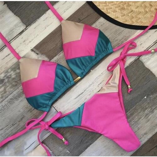 Splicing Bandage Bikinis 2021 New Mujer Brazilian Thong Bikini Set Halter Swimwear Women Patchwork Swimsuit Female Bathing Suit