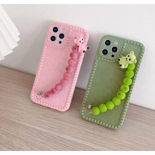 Korea 3D Cute Bear Bracelet Wrist Chain Case for iphone 12 Pro Max MiNi 11 XR X XS 7 8 plus SE 2020 Wave point soft back Cover