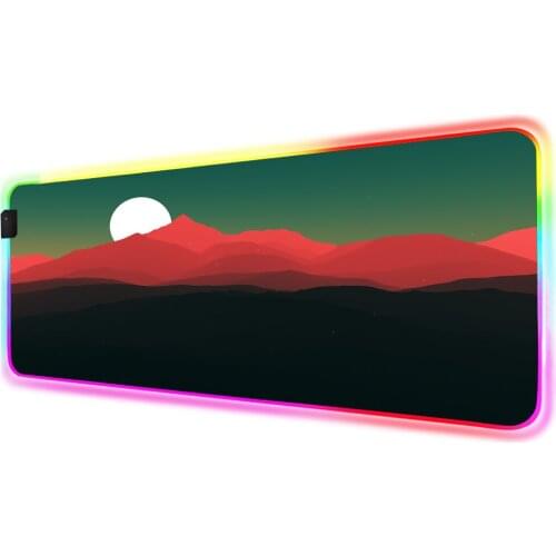 Landscape RGB Mouse Pad Black and red Sunrise sunset Gamer Accessories Large LED MousePad Gaming PC Desk Play Mat with Backlit
