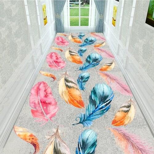 Creative 3D Feather Pattern Hallway Carpets and Rugs for Bedroom Mat Tapete Long Corridor Rug Soft Stair Carpet Kitchen Bath Mat