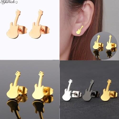 The best Christmas gift Rose gold Violin Guitar Shape Stud Earrings Stainless Steel Musical Design Earrings For Women Gift