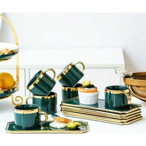 Nordic Coffee Cup Set Green Creative Coffee Cup with Spoon and Dish Afternoon Tea Black Tea Cup Handle Mug Household Tea Set
