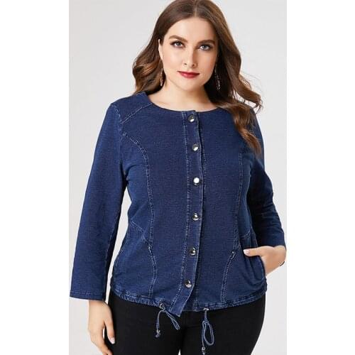2020 Fall Women Long sleeve denim jacket fashion ladies Vintage elegant mom clothes Plus Size Womens Retro Jacket Coat