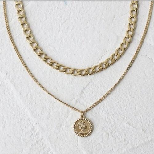 Titanium With 18K Gold Coin Layered Chain Necklace Women Stainess Steel Jewelry Party Designer T Show Runway Japan Korean