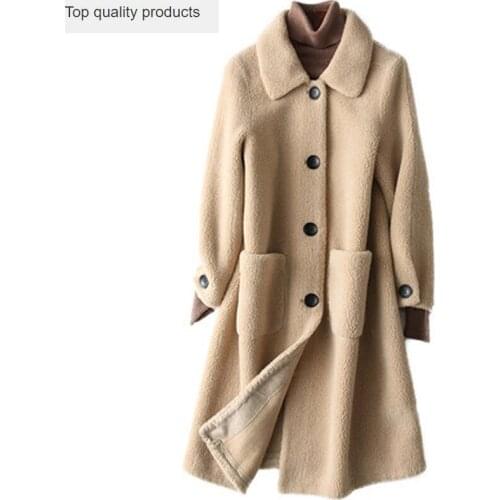 Sheep Shearling Coats Women 2020 Autumn Winter Warm Thicken Fur Coat Natural Wool Long Trench Overcoat abrigo mujer LX425