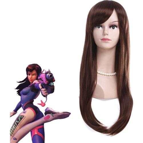 Game OW DVA Copslay Wigs Costume Brown Colour Hana Song Wig D.va Women Long 65 cm Wig Peruca DVA