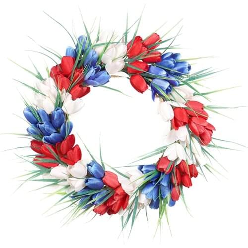 Wreaths 18" Patriotic Artificial Garland Silk Flower Front Door Decors