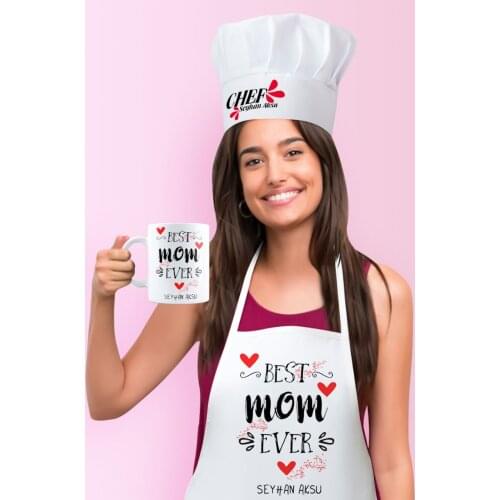 Personalized Best Mother Kitchen Apron Cook Hat and Mug Set-3 Special Design Souvenir Beautiful Memories friend Wife Dear