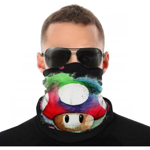1 UP Watercolor Mushroom Super Mario Scarf Neck Face Mask Fashion Tube Scarf Neck Bandana Windproof Headwear Outdoor Climbing