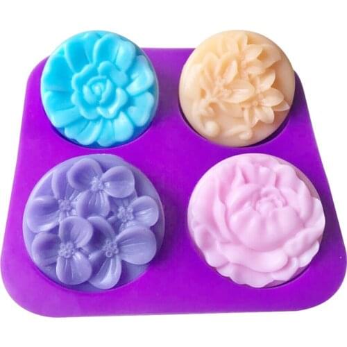 4 Cavity Silicone Soap Mould Different Round Sunflower Petals Flower-shaped Silicone Cake Dessert Pastry Baking Moulds