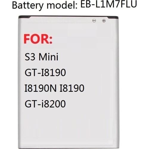 Replacement Battery EB-L1M7FLU For Samsung Galaxy S3 Mini S3Mini GT-I8190 I8190N I8190 GT-i8200 1500mAh