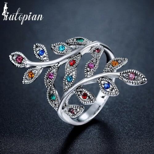 Iutopian Brand Multi Color Leaves Rings Love with Rhinestone for Women Jewelry #A2315