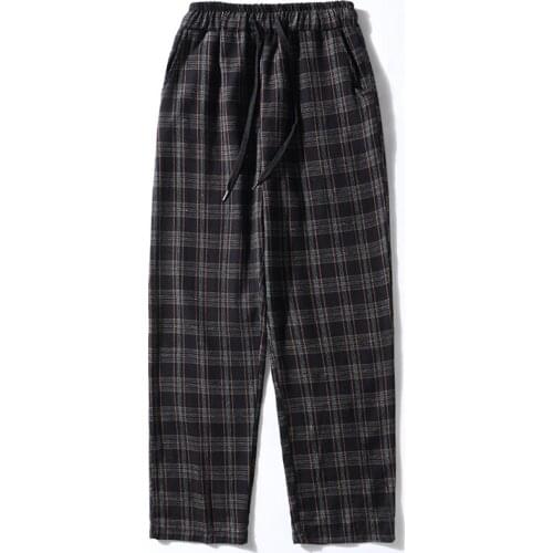 Loose Hip Hop Joggers Mens Korean Plaid Pants Casual Harem Pants 2021 Mens Casual Black Sweatpants Women Chic Harajuku