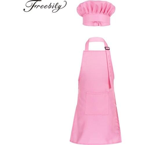 Unisex Kids Adjustable Apron and Chef Hat Set Boys Girls Kitchen Cook Uniform Baking Painting Training Halloween Costume