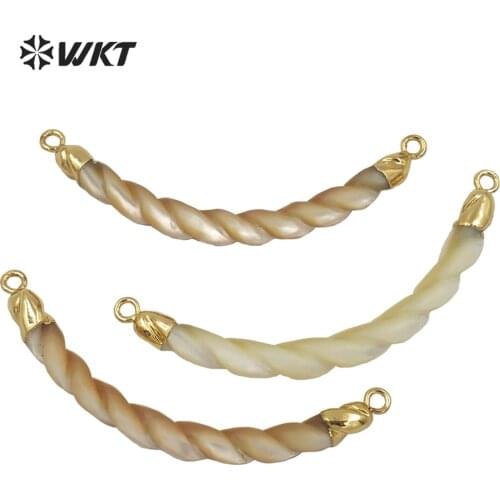 WT-JP244 Double Loops Shell Horn Pendant For Necklace Wholesale Twine Shape Crescent Horn Shell Pendant Gold Plated Pendant