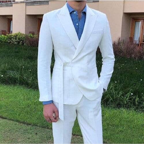 YiMinpwp Latest White Men Suits Peaked Lapel Prom Suits Slim Fit Blazer Jacket Men Tuxedos Suit 2 Piece Coat+Pant