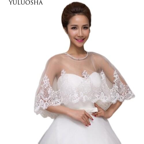 YULUOSHA Bridal Jacket Mesh Sheer Lace Flora Embroidery Bolero Women Jacket One Size Sexy Wedding Accessories Bridal Wrap Shawls