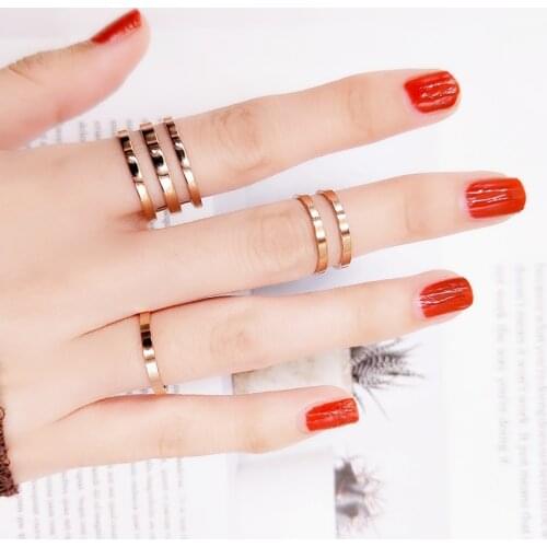 YUN RUO 2019 Fashion Free Size Rings Set Rose Gold Color Woman Birthday Gift Party Titanium Steel Jewelry Top Quality Never Fade