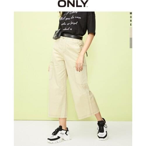 ONLY 2020 summer new high waist slimming loose straight tooling style cropped casual pants women | 120114518