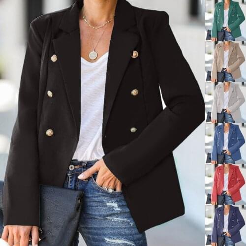 2021 Women Blazers Work Office Lady Suit Slim Long-sleeved Temperament Double-breasted Casual Jacket Business Female Blazer Coat