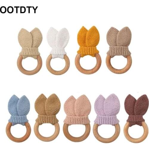 1Pc Baby Wooden Teether Crochet Bunny Rattle Toy BPA Free Wood Rodent Rattle Baby Mobile Gym Newborn Stroller Educational Toys