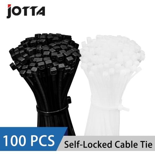 100 Pcs Self-Locking Nylon Cable Tie Black And White Plastic Zip Loop Wire Wrap