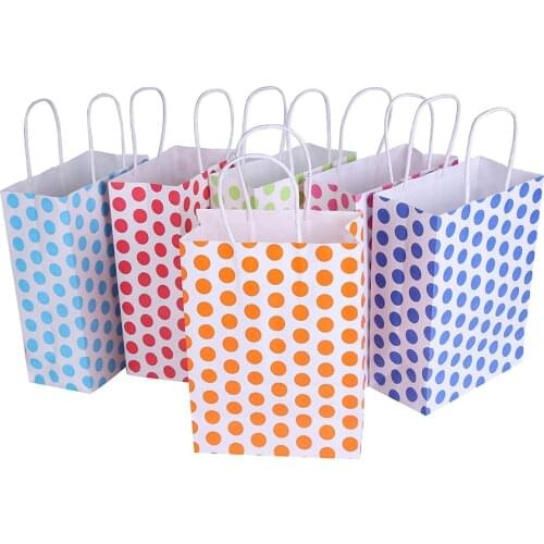 12Pcs/Set Kraft Paper Cute Dots Party Favor Bags with Handle Gift Candy Treat Bags For Kids Wedding Package Bag