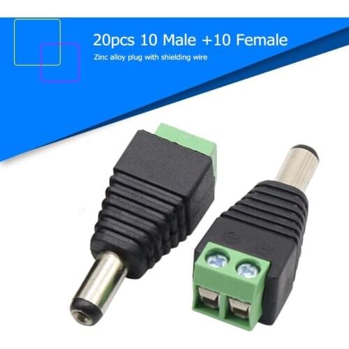 20Pcs 10 Male+10 Female DC Power Connector Adapter 2.1x5.5mm Powr Plug Converter for CCTV