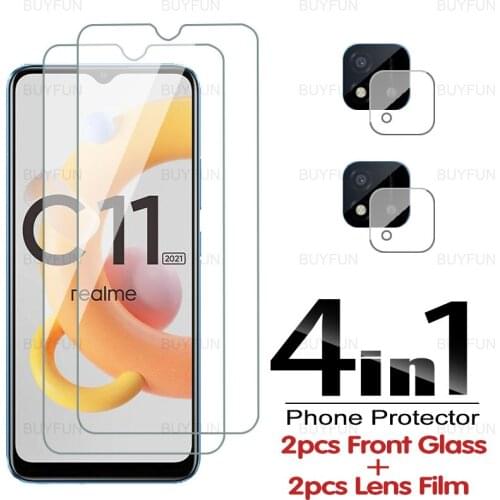 4in1 Tempered Glass For Realme C11 2021 C21 C25 C25s HD Front Protective Glass Case For realme 8 7 pro 7i Lens Protector Film