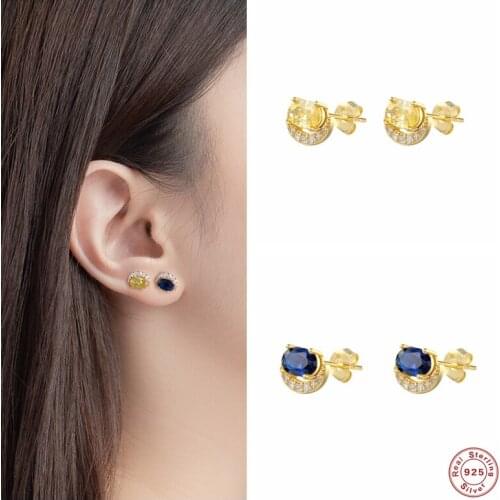 Aide 925 Sterling Silver White Zircon Moon Shape Stud Earrings For Women Big Black Yellow Crystal Ear Stud Party Fine Jewelry