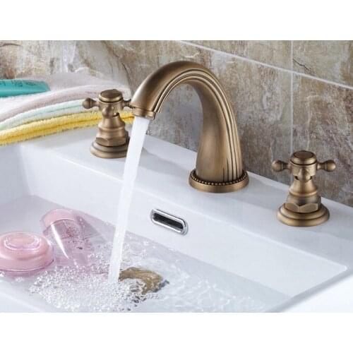 Antique Brass Widespread Deck-Mounted Tub 3 Holes Dual Cross Handles Kitchen Bathroom Tub Sink Basin Faucet Mixer Tap mnf009