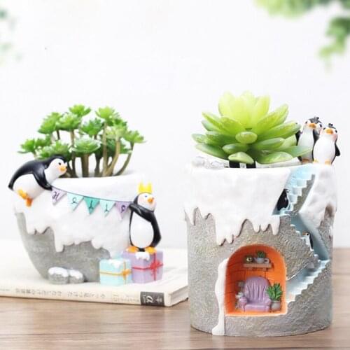Cute Animal Resin Succulent Flowerpot Creative Cartoon Penguin Personality Plant Micro Landscape Flower Pot Decoration Ornaments