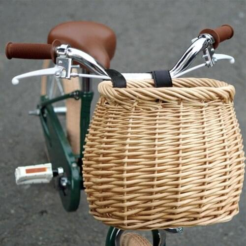 Kids Front Handlebar Bike Basket Rattan Handwoven Bike Front Handlebar Basket Perfect For Boys Girls Students Cycling Supplies