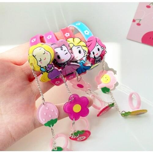 2021 Summer Cartoon Princess Childrens Bracelet Ring Bracelet One Cute Girl Hand Jewelry Summer Baby Decoration Accessories