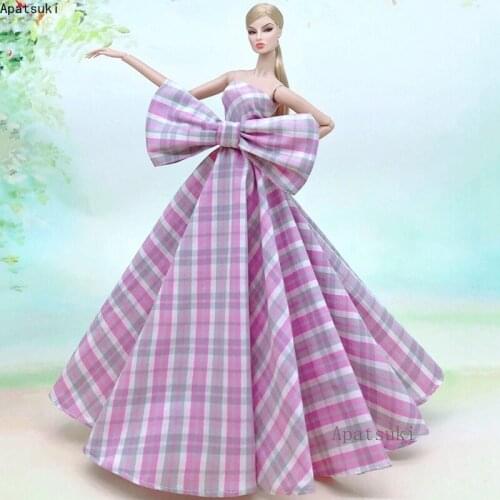 Purple Plaided High Fashion Wedding Dress for Barbie Doll Clothes Outfits Bowknot Evening Dresses Gown 1/6 Dolls Accessories DIY