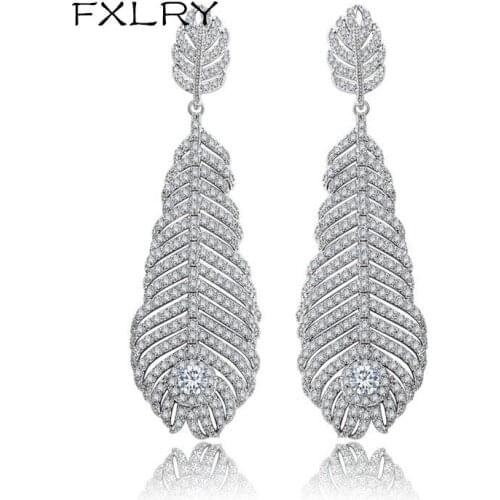 FXLRY New Design Luxury High-Grade White Color AAA+ Cubic Zircon The Leaves Earrings For The Bride Jewelry Jewelry
