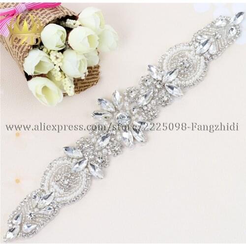 FZD 1 Piece Iron on Hot Fix Rhinestone Crystal Applique Strass Motif Patches for Wedding Bridal Sash Belt Rhinestone Appliques