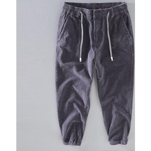 H008 Vintage Classic Men Corduroy Pants Casual Loose High Quality Elastic Waist Drawstring Khaki Daily Youth Harem Trousers